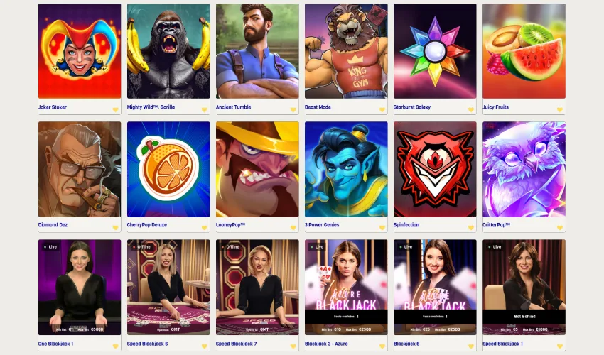 Lysti casino spelutbud